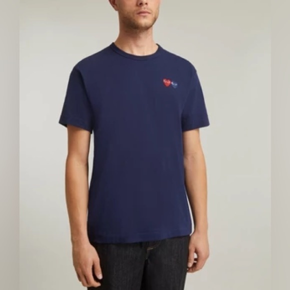 Comme De Garçons Play Navy Double Hearts T-Shirt Medium - Picture 1 of 5